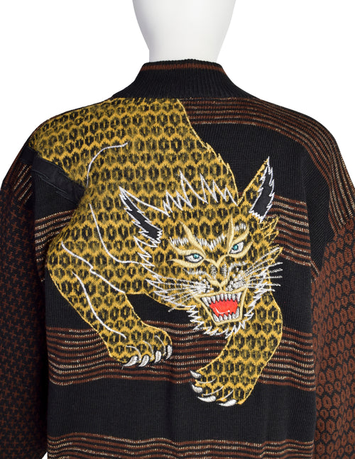 Kansai Yamamoto Vintage Iconic Embroidered Leopard Big Cat Brown