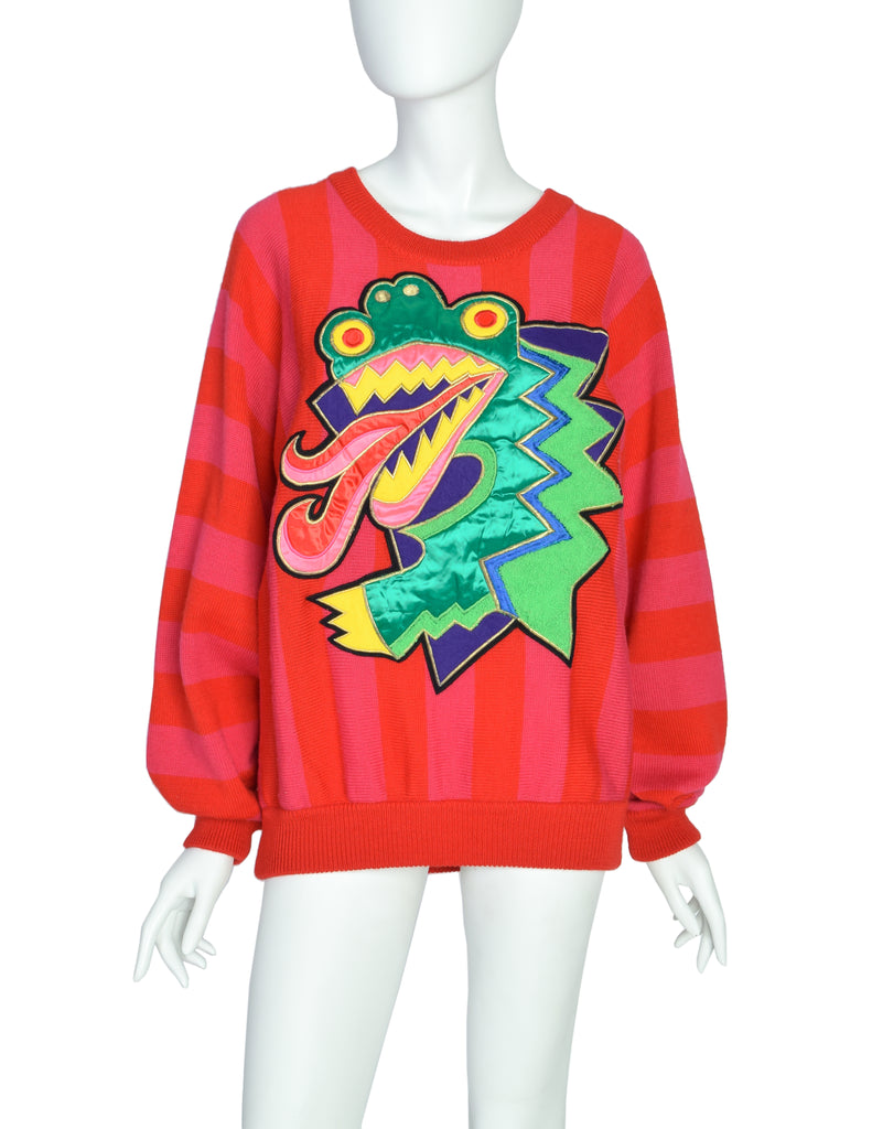 Kansai Yamamoto Vintage Red Pink Striped Dragon Applique Sweater – Amarcord  Vintage Fashion