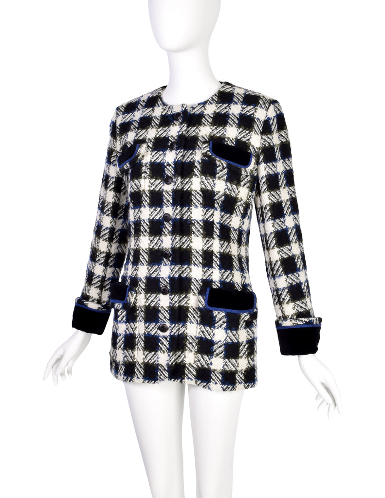 Karl Lagerfeld Vintage AW 1989 Black Cream Blue Green Plaid Boucle 