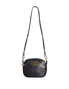 Karl Lagerfeld Vintage Black Leather Gold Logo Shoulder Bag