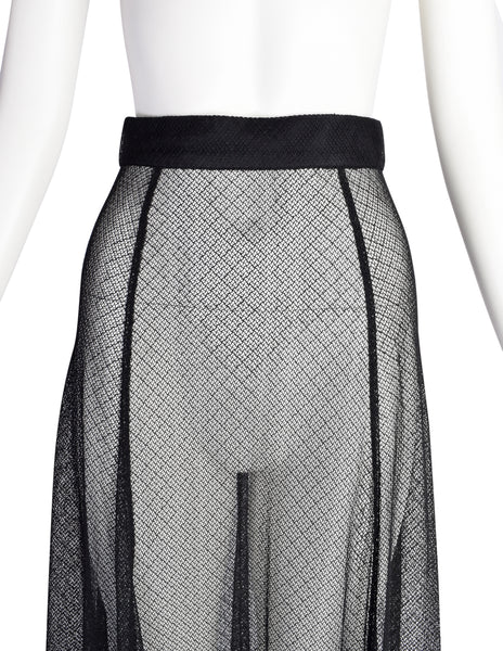Karl Lagerfeld Vintage 1990s Black Sheer Intricate Mesh Net Full Length Skirt