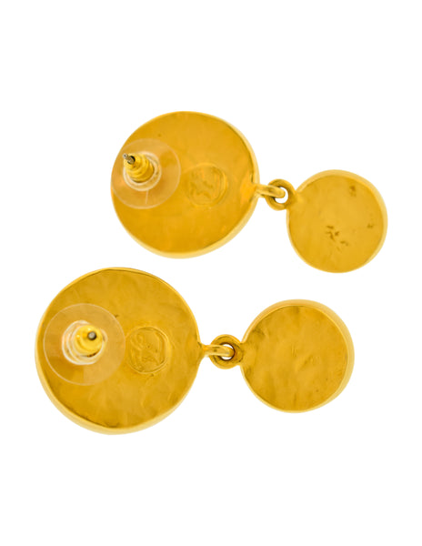 Karl Lagerfeld Vintage Cream Matte Gold Button Motif Dangle Earrings