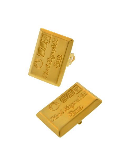 Karl Lagerfeld Vintage Matte Gold Love Letter Post Mail Envelope Novelty Earrings