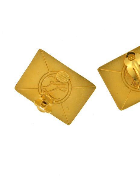 Karl Lagerfeld Vintage Matte Gold Love Letter Post Mail Envelope Novelty Earrings