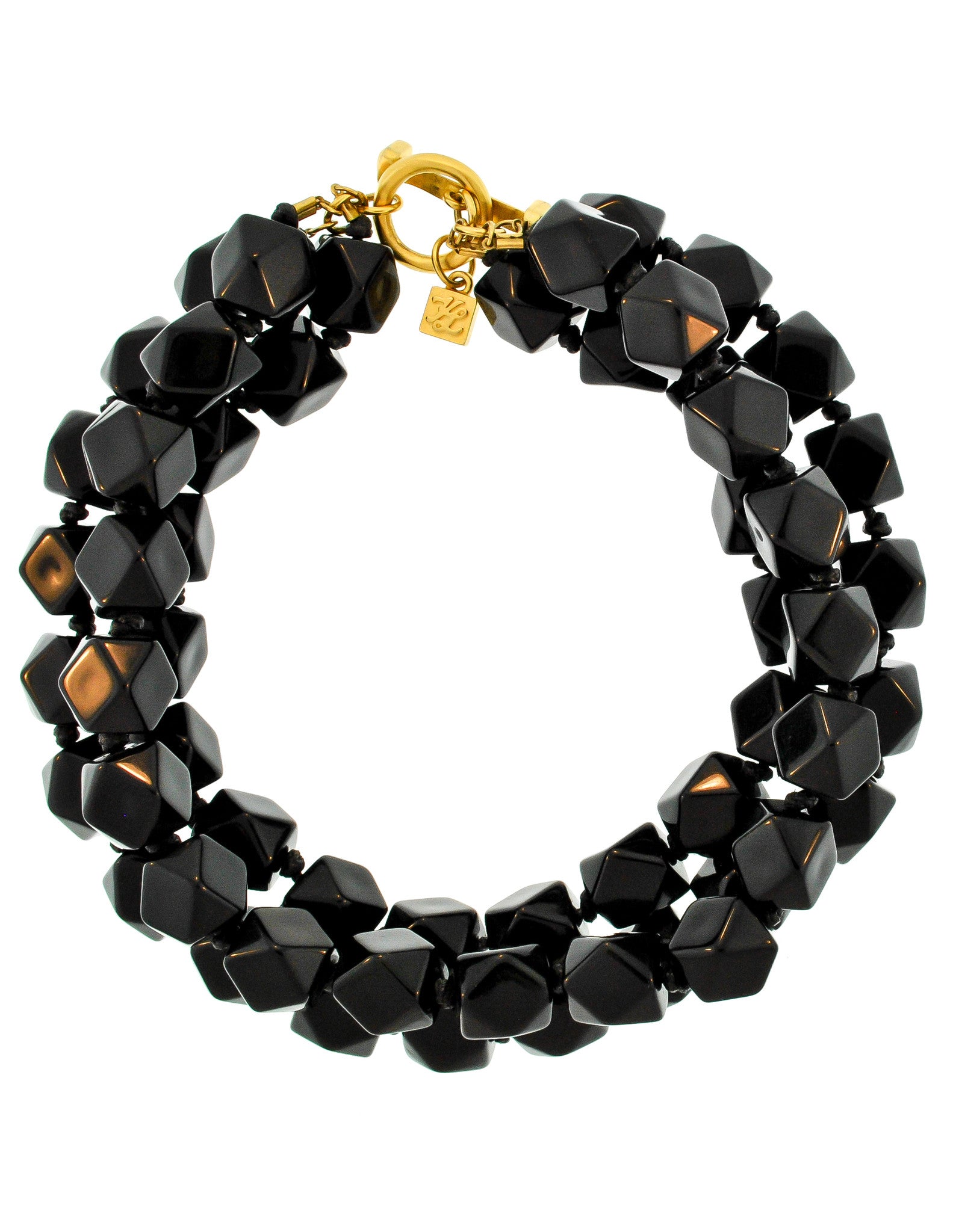 Karl Lagerfeld Vintage Black Beaded Triple Row Choker Necklace