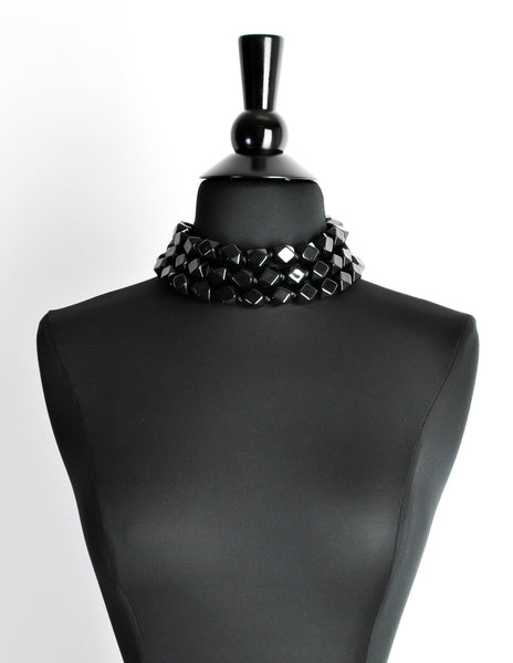 Karl Lagerfeld Vintage Black Beaded Triple Row Choker Necklace