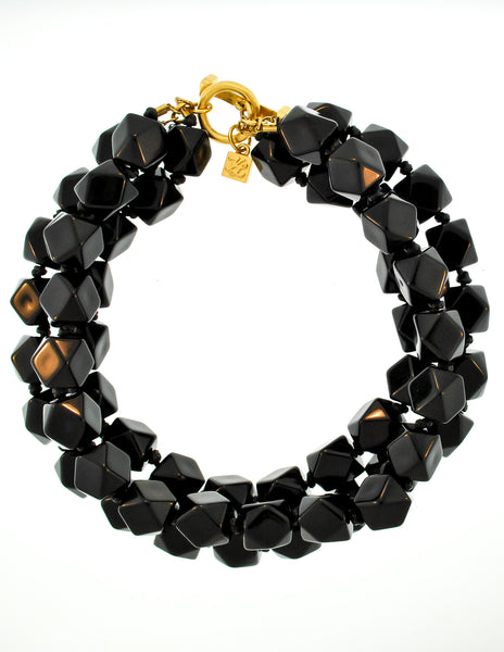 Karl Lagerfeld Vintage Black Beaded Triple Row Choker Necklace