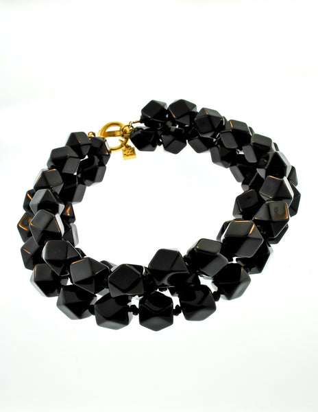 Karl Lagerfeld Vintage Black Beaded Triple Row Choker Necklace