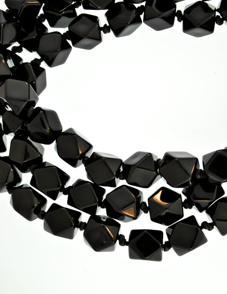 Karl Lagerfeld Vintage Black Beaded Triple Row Choker Necklace