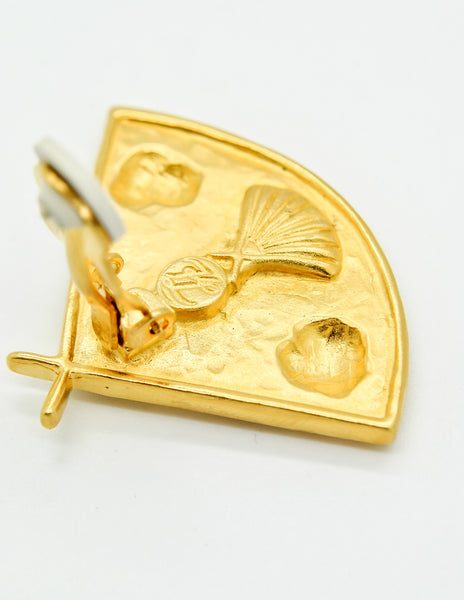 Karl Lagerfeld Vintage Gold Fan Earrings