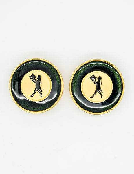 Karl Lagerfeld Vintage Serveur Enamel Disk Earrings