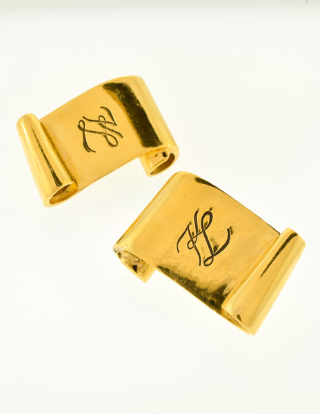 Karl Lagerfeld Vintage Gold Scroll Signature Earrings