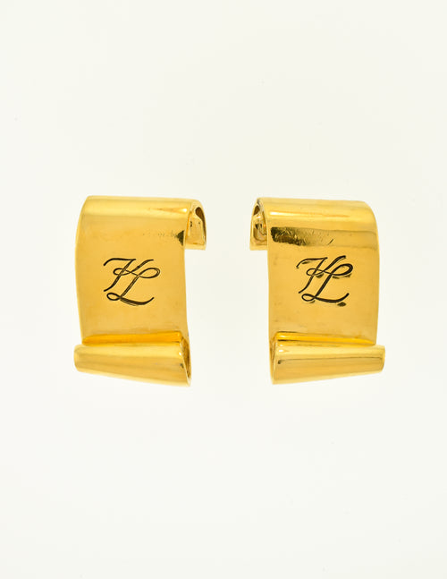Karl Lagerfeld Vintage Gold Scroll Signature Earrings