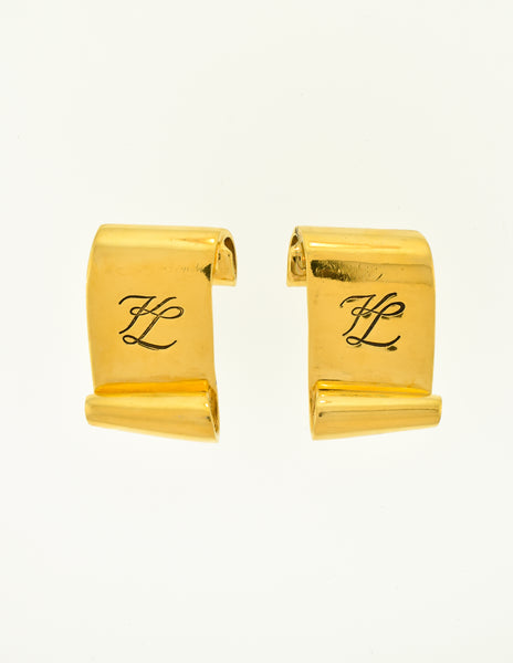 Karl Lagerfeld Vintage Gold Scroll Signature Earrings