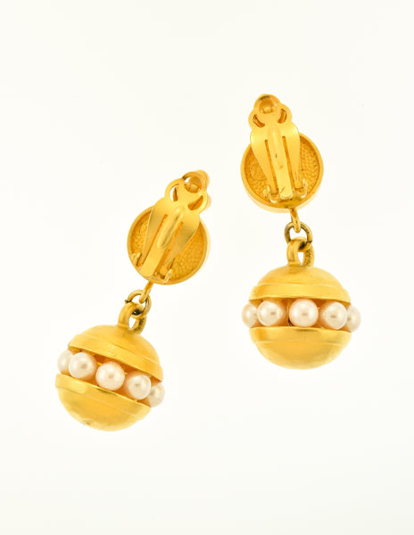 Karl Lagerfeld Vintage Gold and Pearl Dangle Earrings