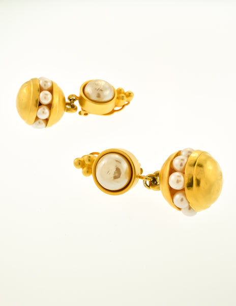 Karl Lagerfeld Vintage Gold and Pearl Dangle Earrings
