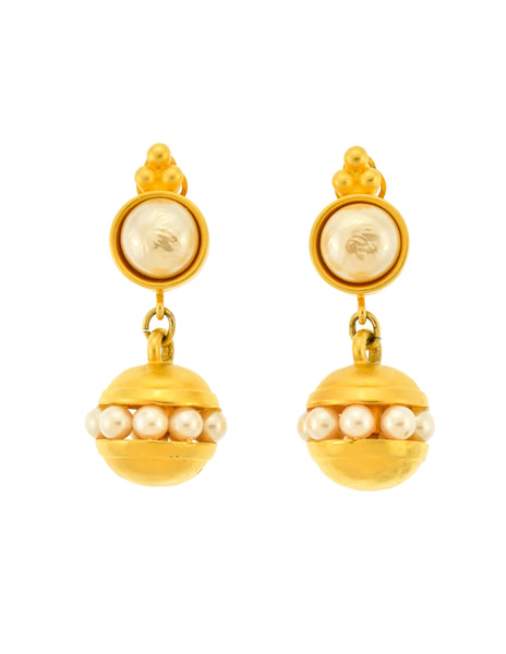 Karl Lagerfeld Vintage Gold and Pearl Dangle Earrings