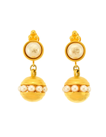 Karl Lagerfeld Vintage Gold and Pearl Dangle Earrings