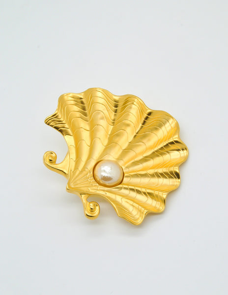 Karl Lagerfeld Vintage Pearl and Oyster Shell Brooch - Amarcord Vintage Fashion
 - 6