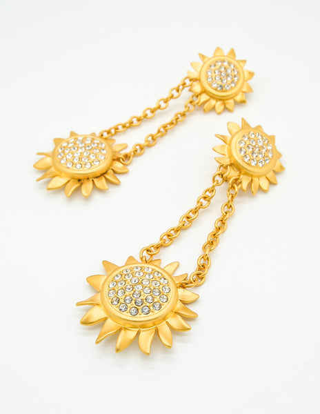 Karl Lagerfeld Vintage Gold Rhinestone Sunflower Earrings