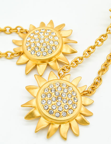 Karl Lagerfeld Vintage Gold Rhinestone Sunflower Earrings