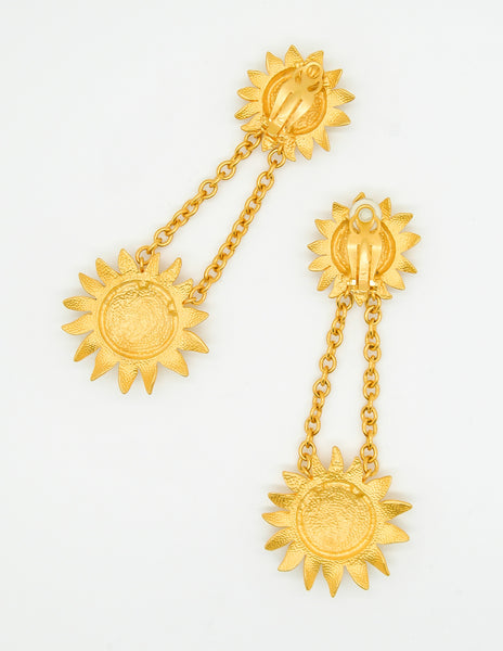 Karl Lagerfeld Vintage Gold Rhinestone Sunflower Earrings - Amarcord Vintage Fashion
 - 5