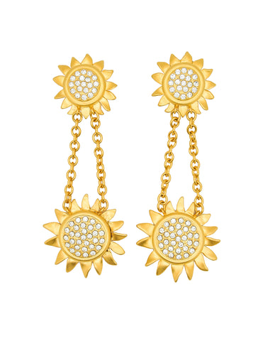 Karl Lagerfeld Vintage Gold Rhinestone Sunflower Earrings - Amarcord Vintage Fashion
 - 1