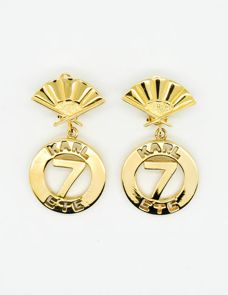 Karl Lagerfeld Vintage Gold Karl 7 Ete Circle Fan Earrings