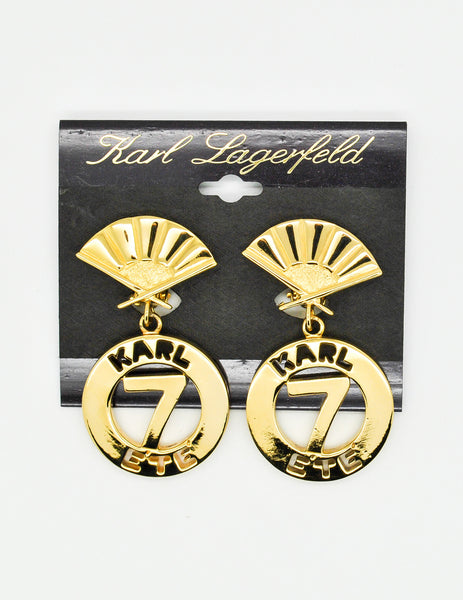 Karl Lagerfeld Vintage Gold Karl 7 Ete Circle Fan Earrings
