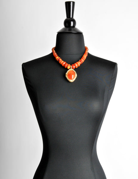 Karl Lagerfeld Vintage Carnelian Agate Locket Necklace
