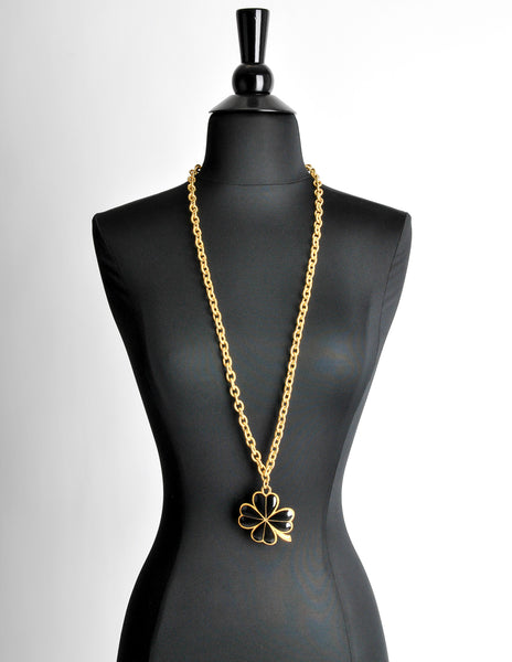 Karl Lagerfeld Vintage Black and Gold Shamrock Necklace