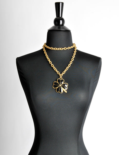 Karl Lagerfeld Vintage Black and Gold Shamrock Necklace