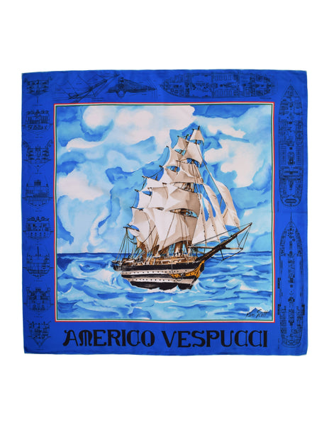 Ken Scott Vintage Amerigo Vespucci Explorer Ship Voyage Nautical Painterly Silk Scarf