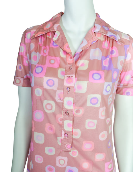 Ken Scott Vintage 1970s Pink Purple Op Art Maxi Shirt Dress