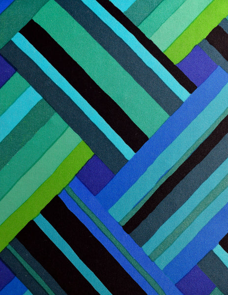 Ken Scott Vintage 1970s Green Blue Geometric Op Art Print Dress