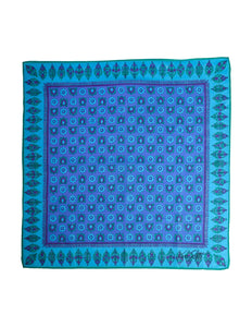 Ken Scott Vintage Blue Green Purple Kitschy Floral Cotton Scarf