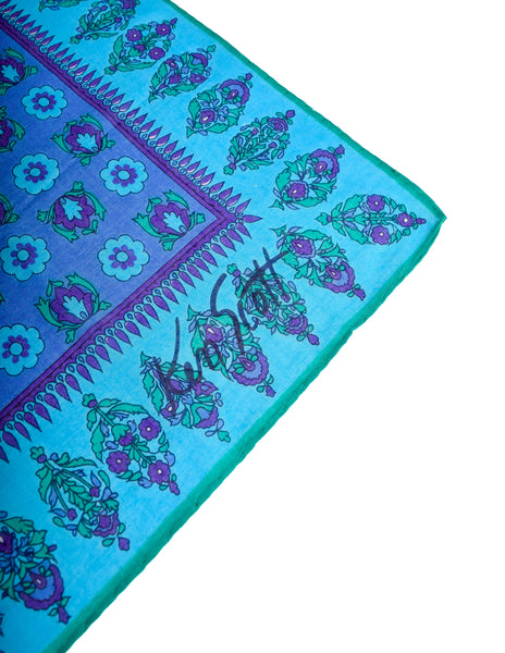 Ken Scott Vintage Blue Green Purple Kitschy Floral Cotton Scarf