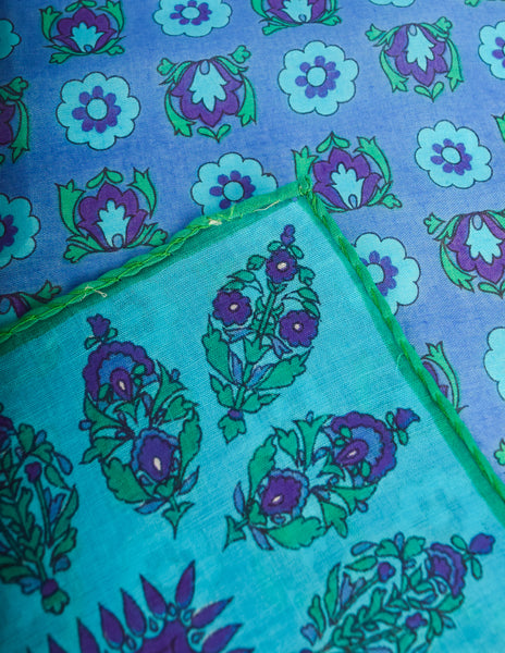 Ken Scott Vintage Blue Green Purple Kitschy Floral Cotton Scarf