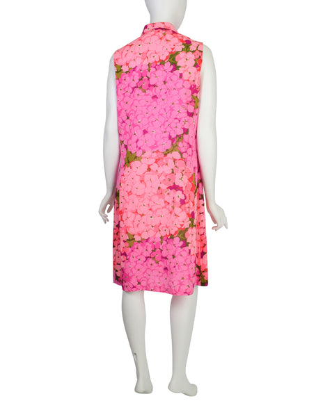 Ken Scott Vintage Vivid Hot Pink Hydrangea Floral Print Cotton Shift Dress