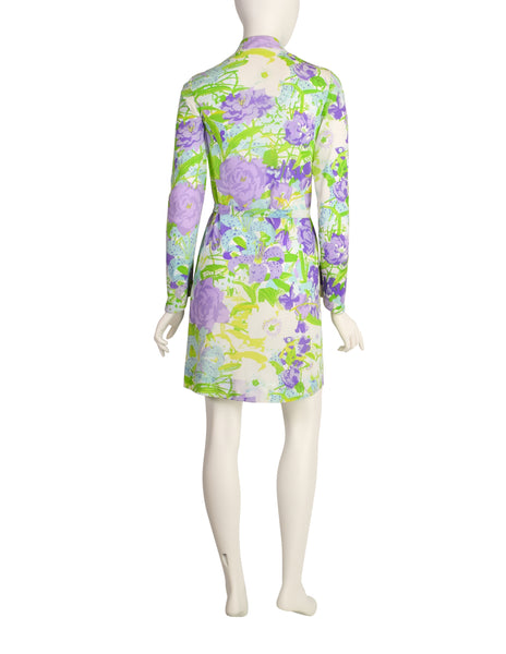 Ken Scott Vintage 1967 Poggio Imperiale Purple Green Floral Print Mini Dress