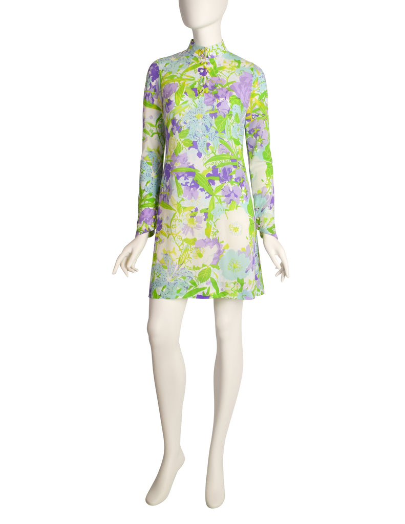 Ken Scott Vintage 1967 Poggio Imperiale Purple Green Floral Print