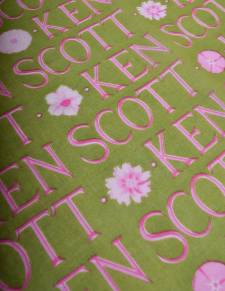 Ken Scott Vintage Moss Green Pink Namesake Floral Cotton Square Scarf