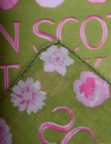 Ken Scott Vintage Moss Green Pink Namesake Floral Cotton Square Scarf