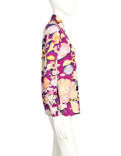 Ken Scott Vintage 1970s Purple Seashell Print Button Up Shirt