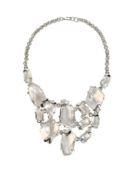 Kenneth Jay Lane Vintage Couture Collection Chunky Faceted Cut Crystal Silver Tone Bib Necklace