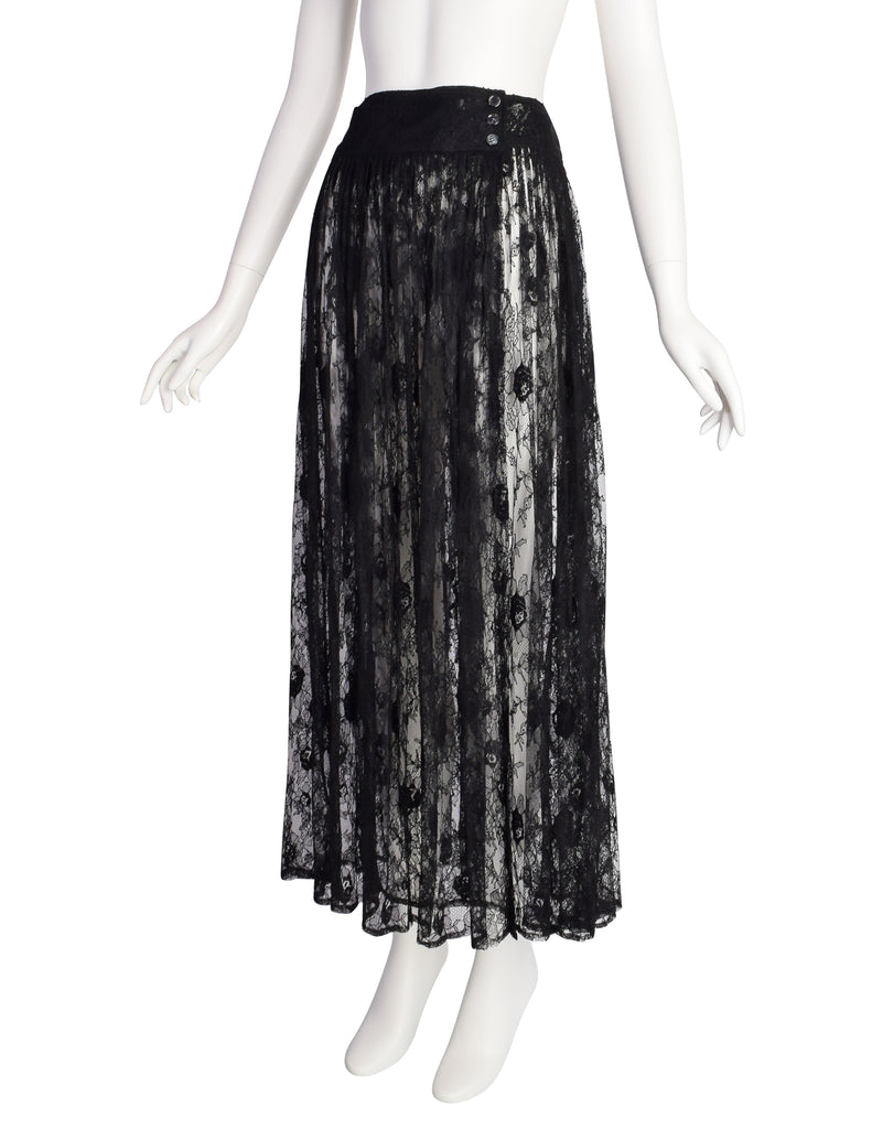 Sheer Floral Lace Maxi Skirt Black