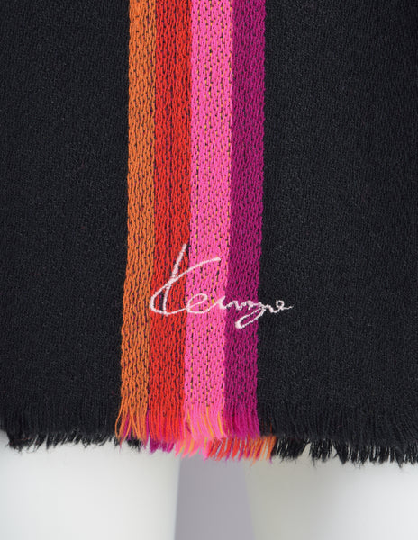 Kenzo Vintage AW 1991 Vibrant Multicolor Black Large Wool Blanket Scarf