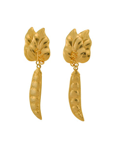 Kenzo Vintage Large Gold Pea Pod Leaf Dangle Earrings