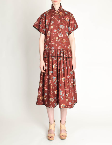 Kenzo Vintage Burgundy Floral Oversized Dress