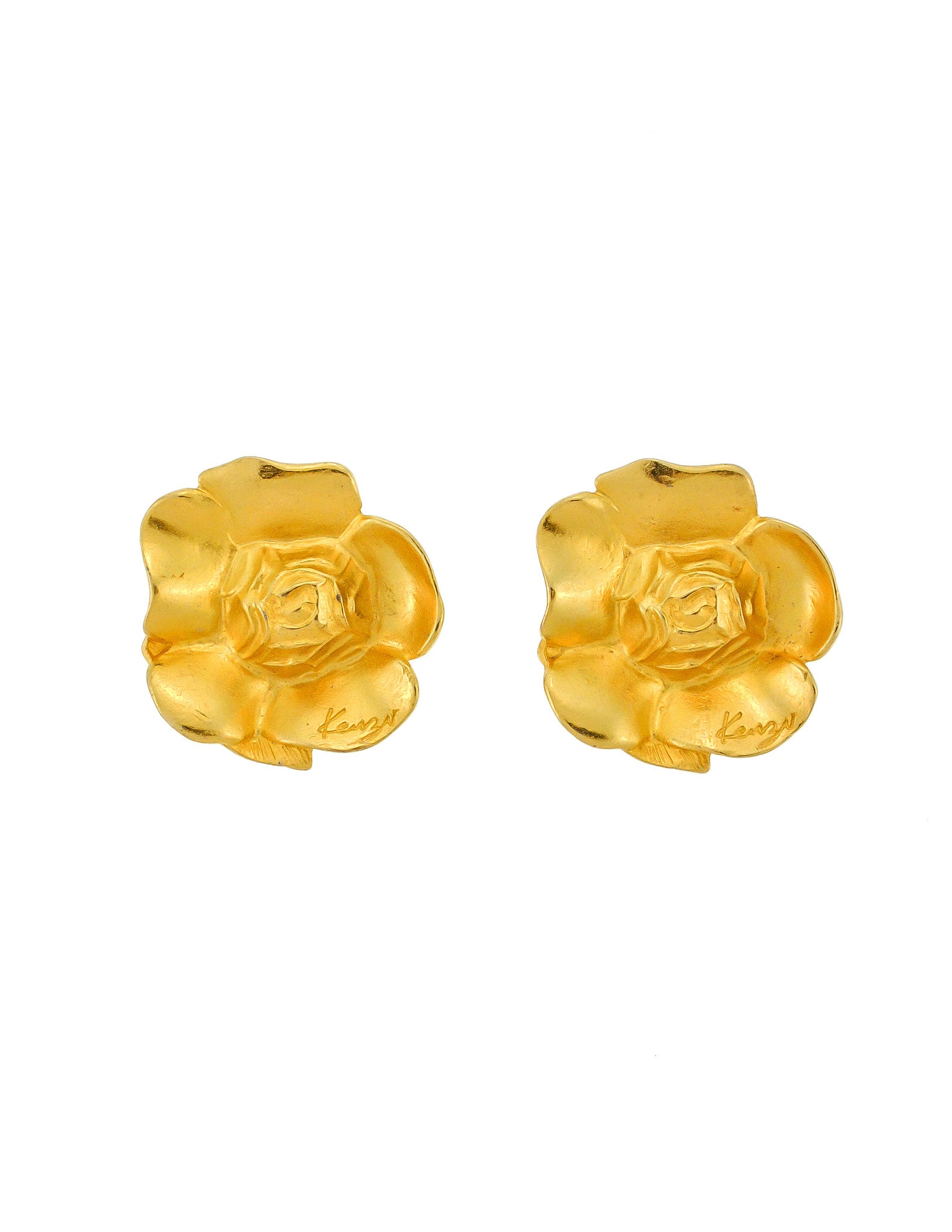Kenzo Vintage Gold Flower Earrings - Amarcord Vintage Fashion
 - 1